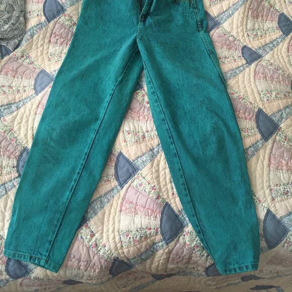 Vintage Hollywood Era green acid wash high waisted tapered jeans (size XS-S) - Picture 5 of 14